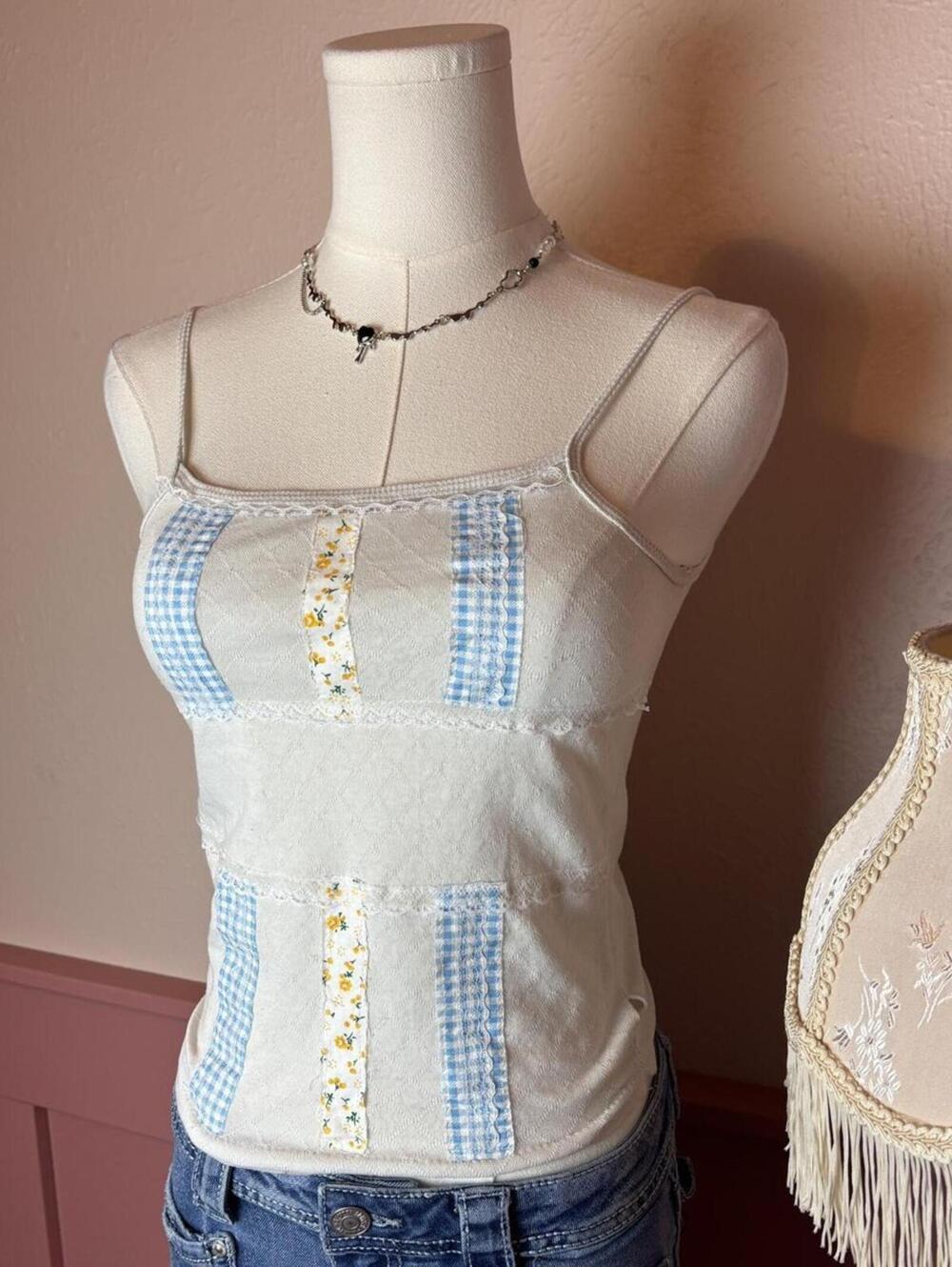 cottage baby tee top xxs lace patchwork lolita coquette summer